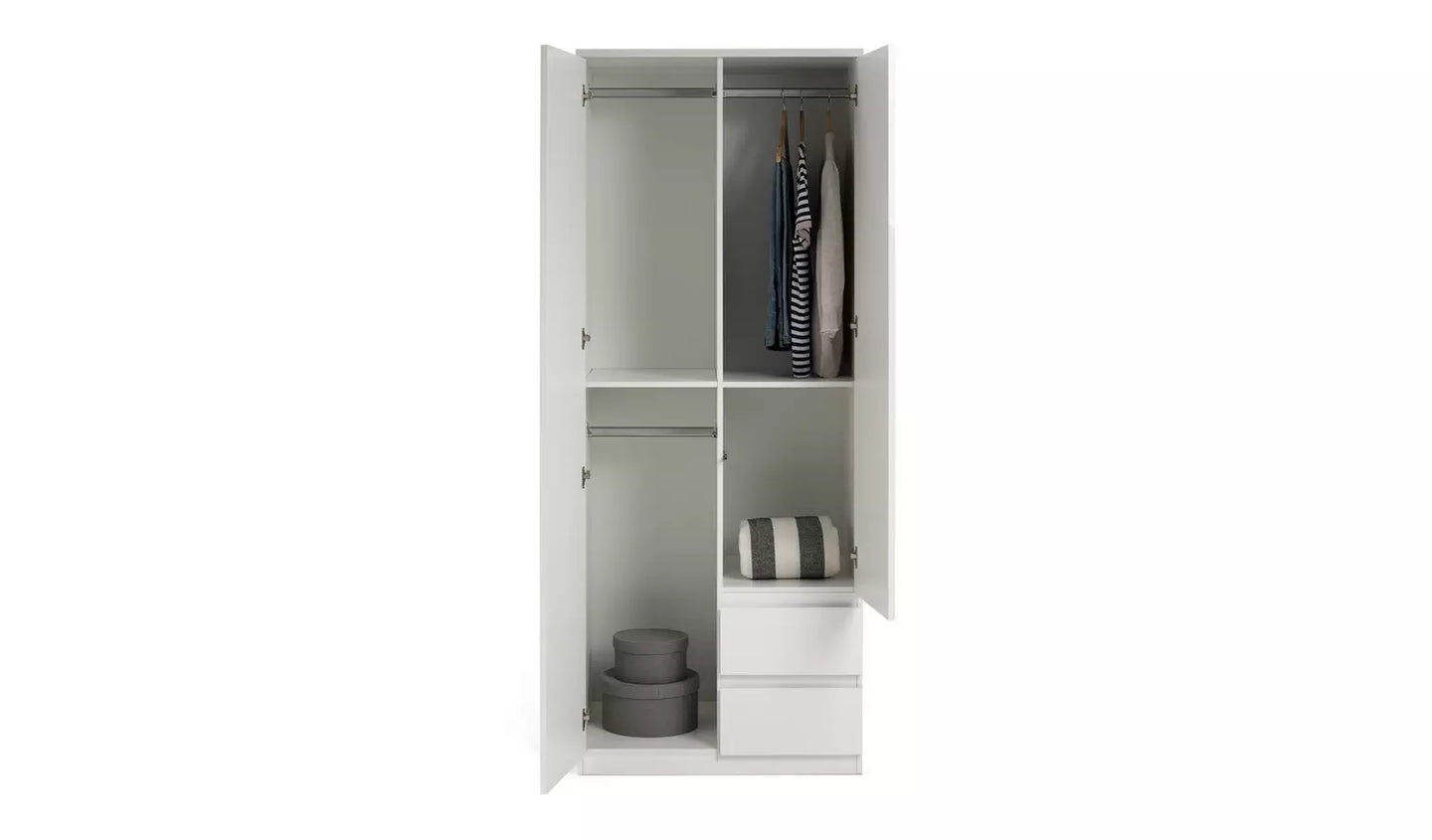 Jenson 2 Door 2 Drawer Tall Wardrobe - White Gloss